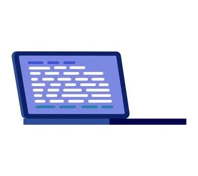 Open laptop with blue screen displaying code lines. Programming and coding Stock Illustration