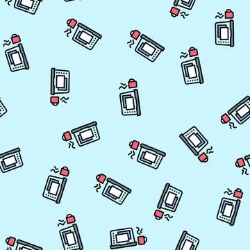 Open laptop coffee cup vector seamless pattern Stock Illustration