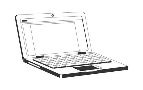Open laptop computer with blank screen 2D line object Illustrazione stock