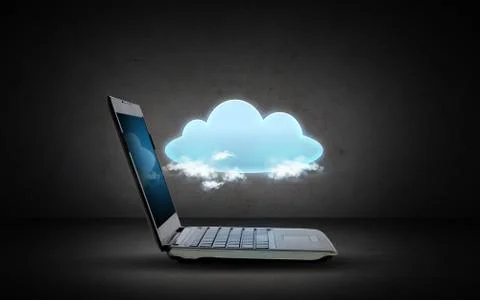 Open laptop computer with cloud computing icon Illustrazione stock
