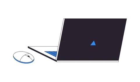 Open laptop computer with wireless mouse 2D cartoon clip art Stock Illustration