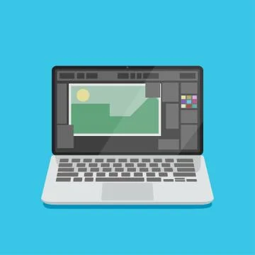 Open laptop with design application Stock Illustration