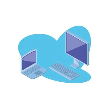 Open laptop with desktop computer screen Stock-Illustration