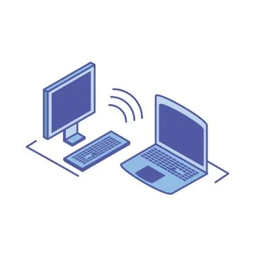 Open laptop with desktop computer screen Illustrazione stock
