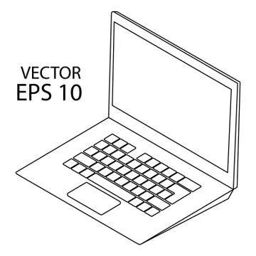 Open laptop drawn in isometry, Vector illustration. Stock-Illustration