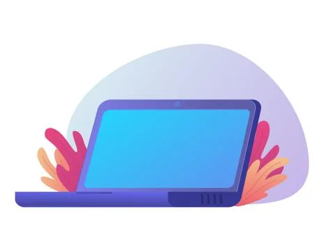 Open laptop with empty screen.Work computer with a blank screen.Isolated on w Stock Illustration