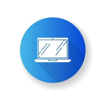 Open laptop flat design long shadow glyph icon. Portable computer. Compact Ilustración de archivo
