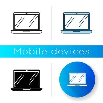 Open laptop icon. Portable computer. Compact electronic gadget. Netbook Stock Illustration