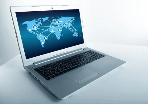 Open laptop with internet connection Stock Photos