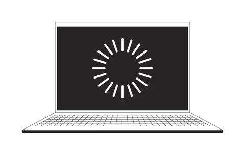 Open laptop with loading screen 2D line object Stock Illustration