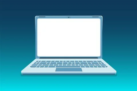 Open laptop mockup front view on modern blue background. Technology Vector Stock Illustration