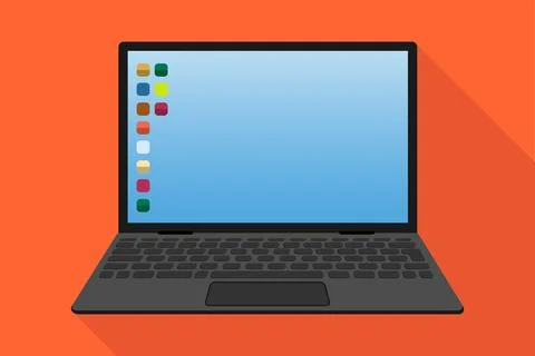 Open laptop notebook computer with colorful icons on screen vector flat 스톡 일러스트