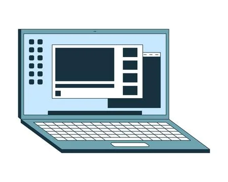 Open laptop screen with digital interface 2D cartoon object Stockillustratie