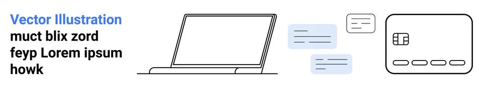 Open laptop with speech bubbles and digital card interface. Ideal for online  Stock Illustration