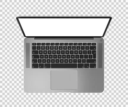 Open laptop top view with blank screen, isolated on transparent background... Stock Illustration