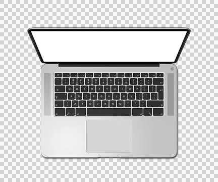 Open laptop top view with blank screen, isolated on transparent background... Stock Illustration