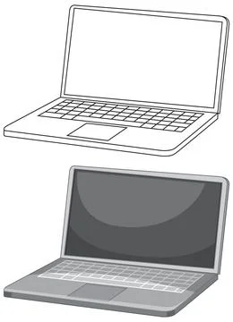 Open Laptop Vector Illustration in Line Art and Grayscale Styles Illustrazione stock