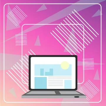 Open Laptop with Website Homepage on Screen. Computer Age. Information Illustrazione stock