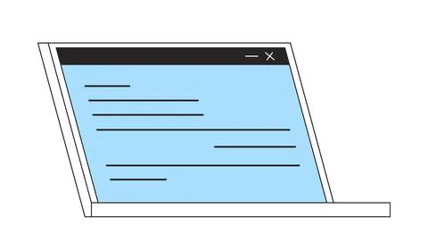 Open laptop with website page flat line color vector object Stock Illustration