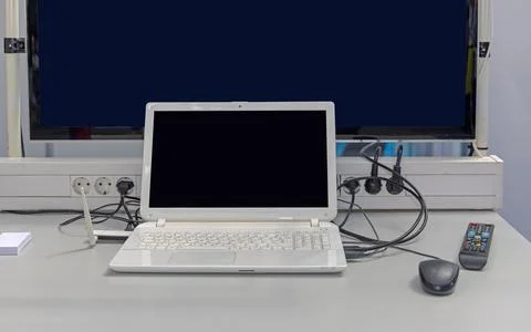 Open Laptop Work Desk Stock Photos