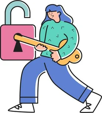Open the Large Locked Padlock Illustration - Unlock &amp; Solution 库存插图