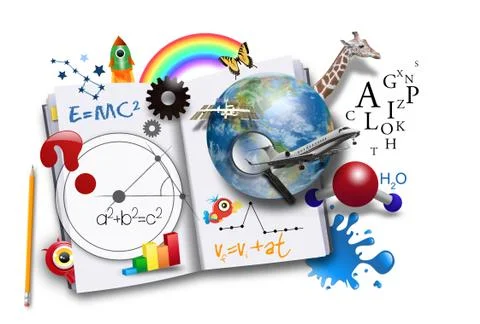 Open learning book with science and math Photos