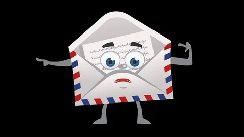 Open letter. 12th Pose Left Bad Pointer with Animated Face. Alpha Stock-Footage 72296005