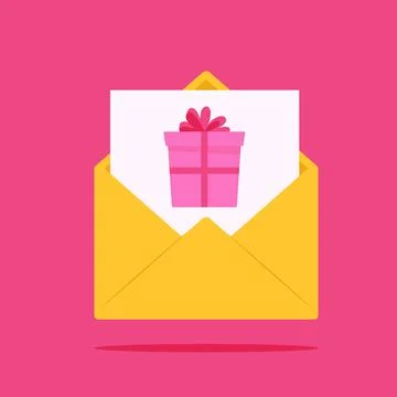 Open letter with gift box card. concept of shopping, giftbox, xmas, sticker,  Stock Illustration