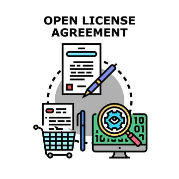 Open license agreement concept with digital documents Illustrazione stock