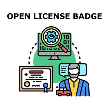 Open license badge concept for digital products Stock Illustration