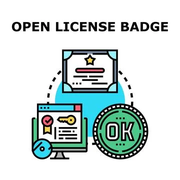 Open license badge concept for digital certification Stock Illustration