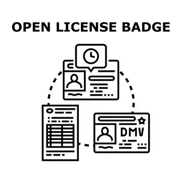 Open license badge for data access system Stock Illustration
