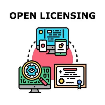 Open licensing concept with software development and certificate 스톡 일러스트