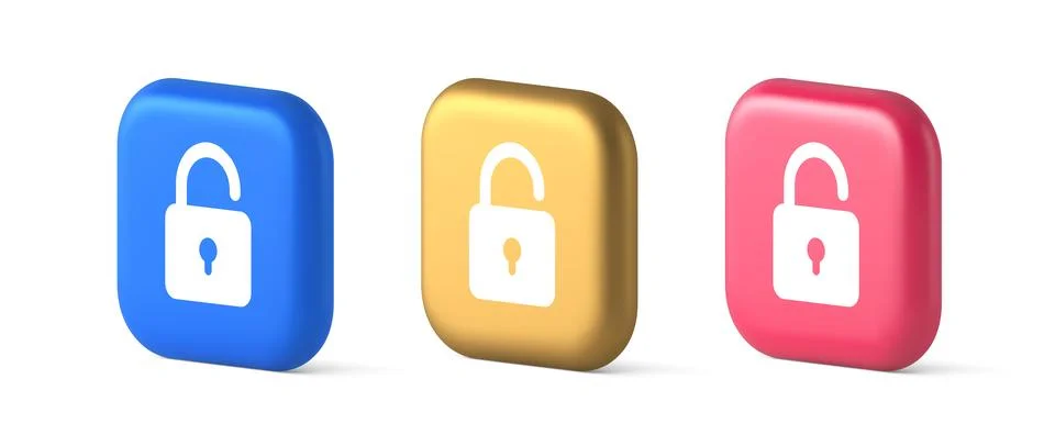 Open lock button cyberspace password security protection service 3d realist.. Stock Illustration