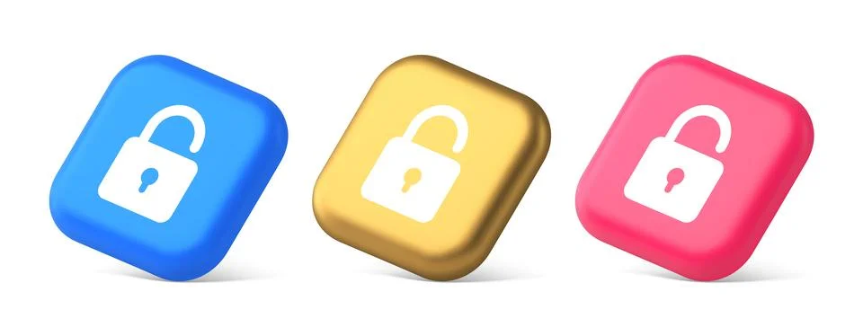 Open lock button cyberspace password security protection service 3d realist.. Stock Illustration