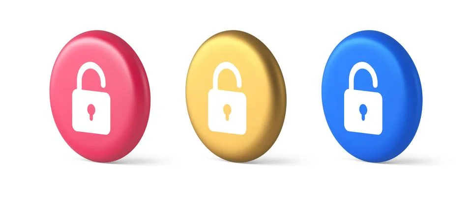 Open lock button cyberspace password security protection service 3d realist.. Illustrazione stock