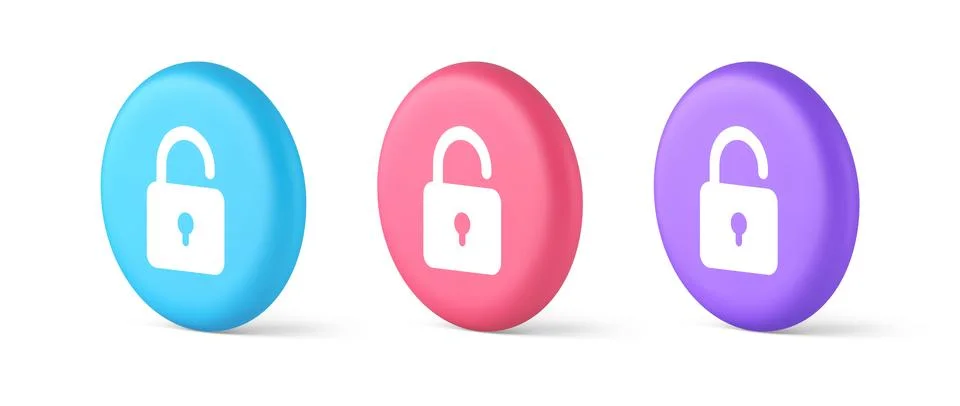 Open lock button cyberspace password security protection service 3d realist.. Stock Illustration