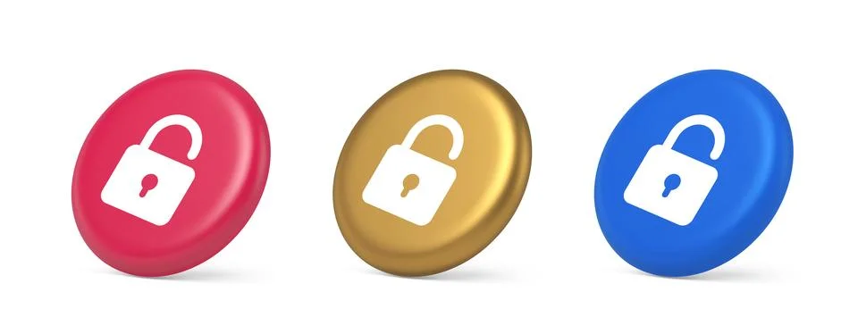Open lock button cyberspace password security protection service 3d realist.. Stock Illustration