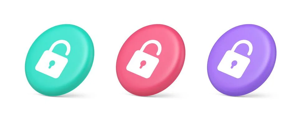 Open lock button cyberspace password security protection service 3d realist.. 库存插图