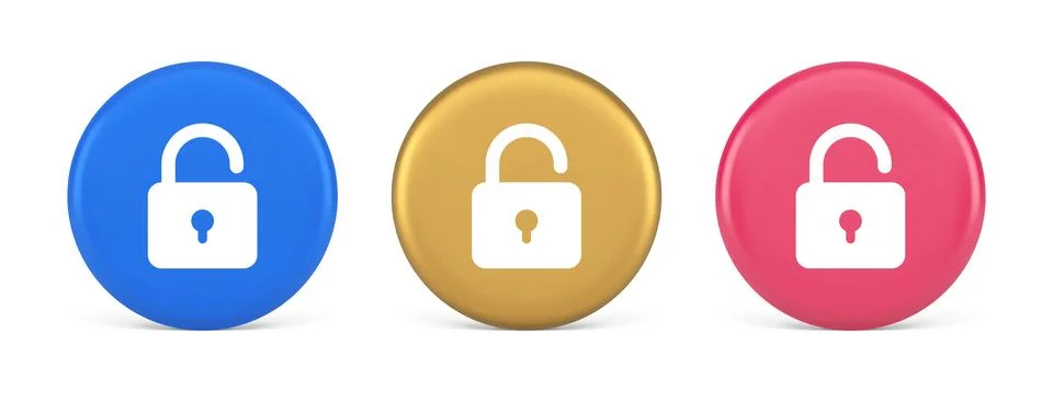 Open lock button cyberspace password security protection service 3d realist.. Illustrazione stock