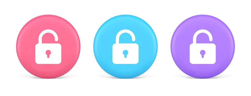Open lock button cyberspace password security protection service 3d realistic Stockillustratie