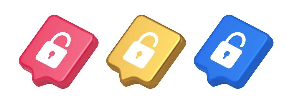Open lock button cyberspace password security protection service 3d realistic 스톡 일러스트