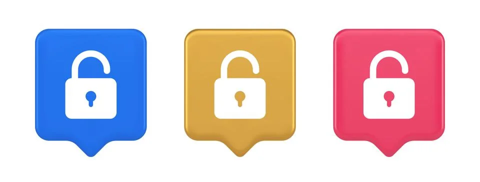 Open lock button cyberspace password security protection service 3d realistic Illustrazione stock