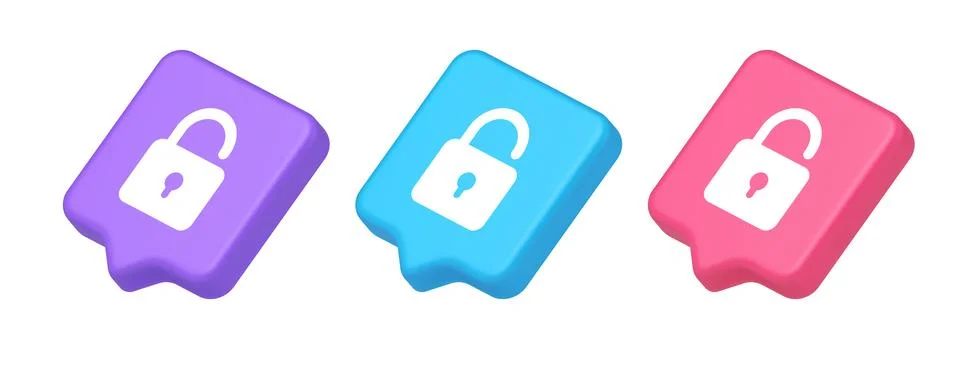 Open lock button cyberspace password security protection service 3d realistic Illustrazione stock