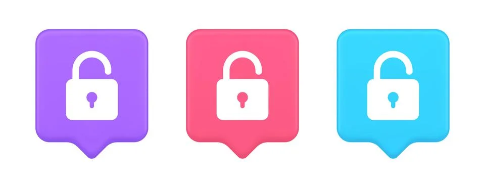 Open lock button cyberspace password security protection service 3d realistic Illustrazione stock