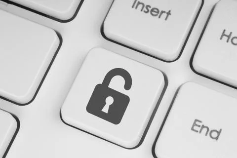 Open lock button on the keyboard Stock Photos