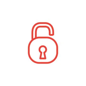 Open Lock Line Red Icon On White Background. Red Flat Style Vector Illustration Stock Illustration
