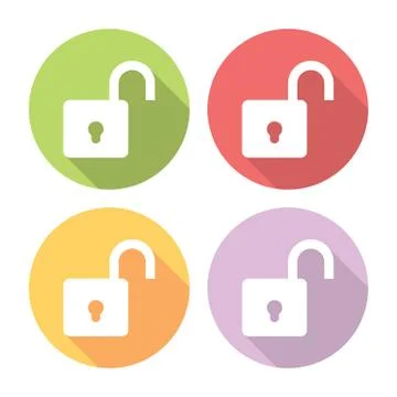 Open Lock Protection Symbol Flat Icons Set Stock Illustration