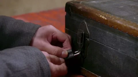 Open the locked box with the key Stock Footage 235267929