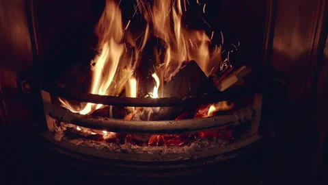 Open log fire burning Video stock 146704912
